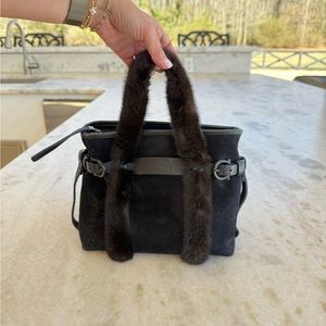 Salvatore Ferragamo Gancini Black Suede Dark Brown Mink Fur